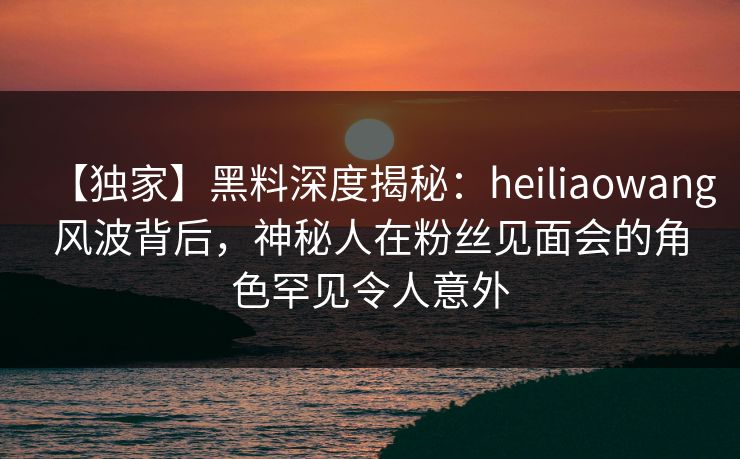 【独家】黑料深度揭秘：heiliaowang风波背后，神秘人在粉丝见面会的角色罕见令人意外